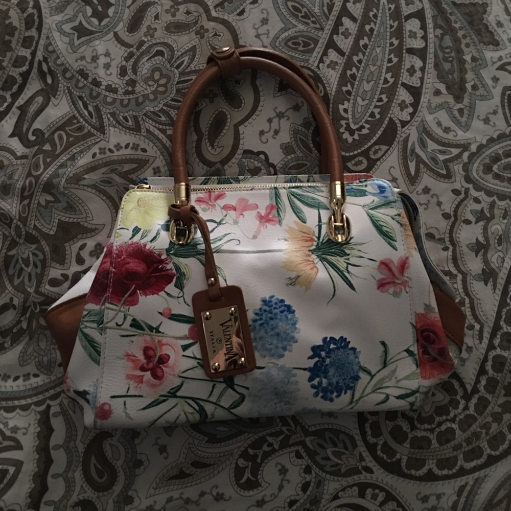 NEW- Valentina Italy Leather Floral Satchel Bag